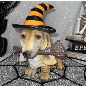 Dog Basset Hound Witch Broom Dog Fall Pet Resin Halloween Tabletop Decor New
